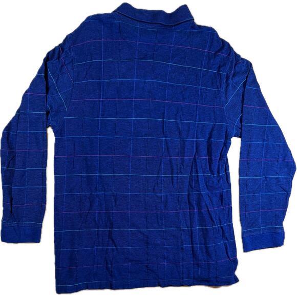 Payne Stewart Legacy Polo Shirt Blue Check Pink Logo Long Sleeve Cotton Mens L - Picture 5 of 10